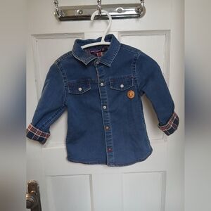 Baby Blue Denim Jean Jacket with Plaid Trim Clothing Boys Kids